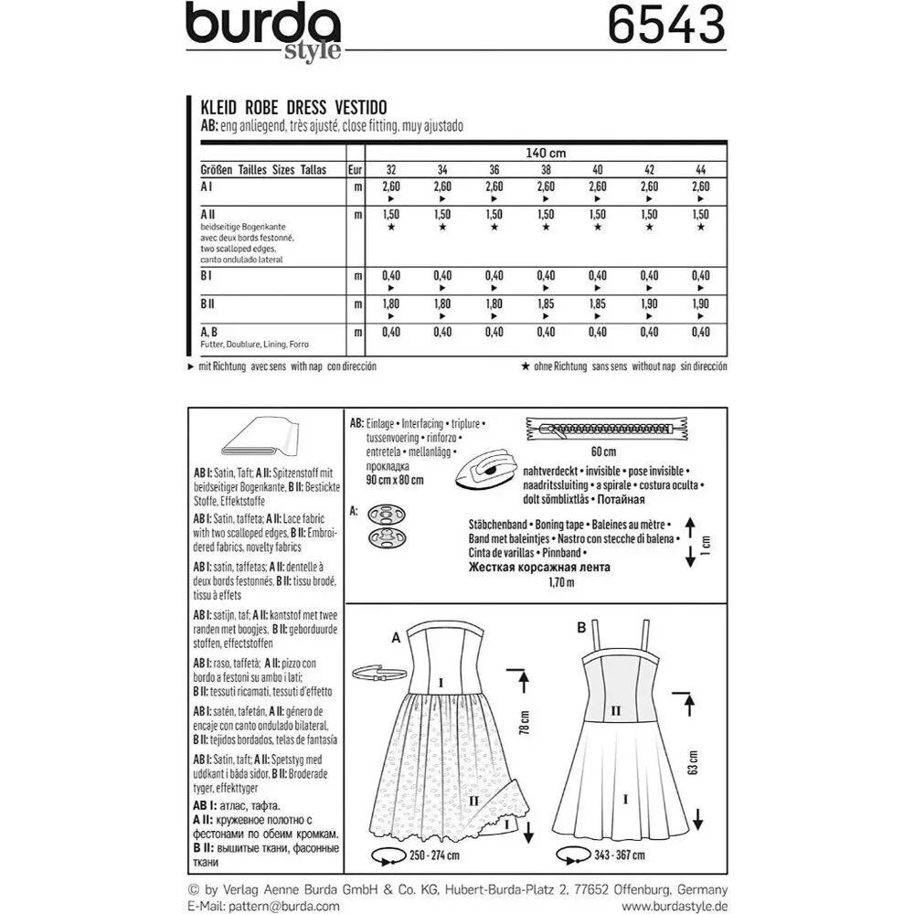Burda Sewing‎ Pattern 6535 Dress Sleeveless Size 6-18
